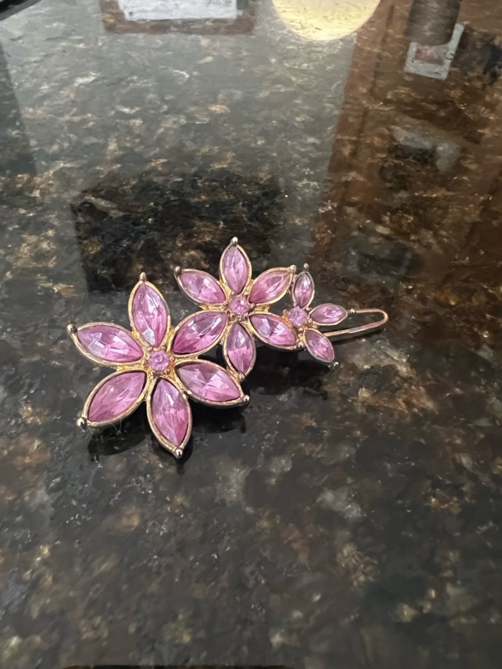 Lavender Flower Crystal Barrette in Gold-Tone Setting